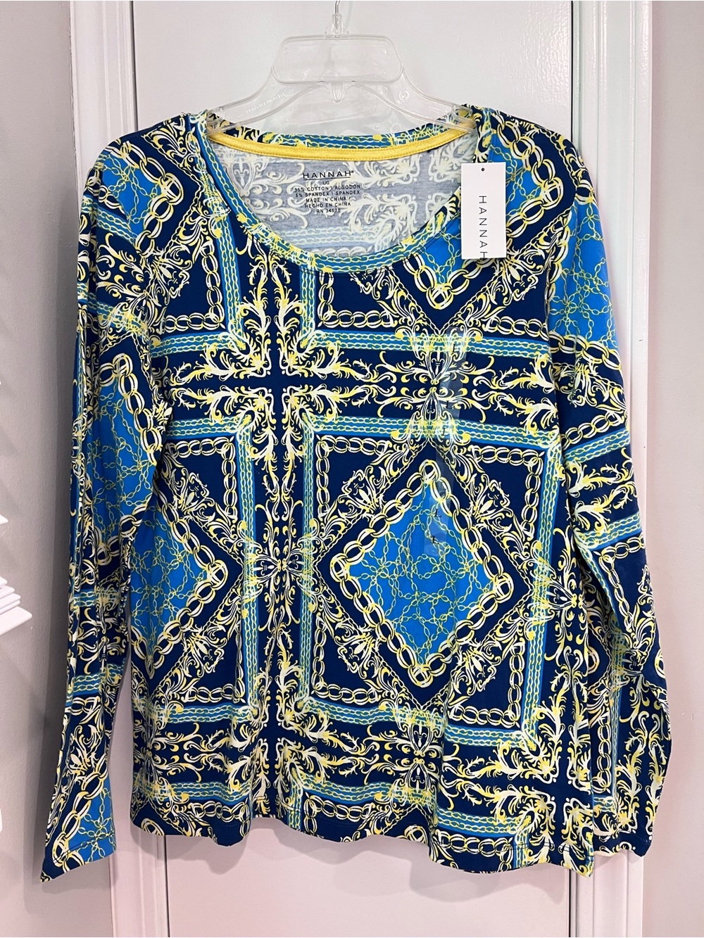 Hannah Navy, Bright Blue & Yellow Chain-Print Long Sleeve Tee